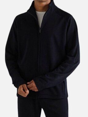 Zegna Men's Blue Techmerino Wool-Jersey Zip-Up Sweatshirt Size XL